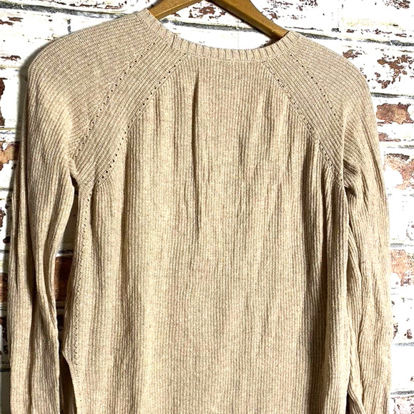 Anthropologie Moth Cotton & Cashmere Oatmeal Crew Neck Side Slit Tunic Sweater - Picture 12 of 12